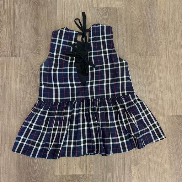 Zara sleeveless Plaid peplum top with tie back detail - Picture 6 of 8